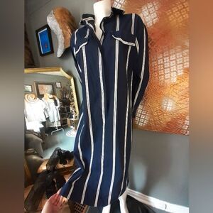 Vintage Navy And White Striped Midi Dress